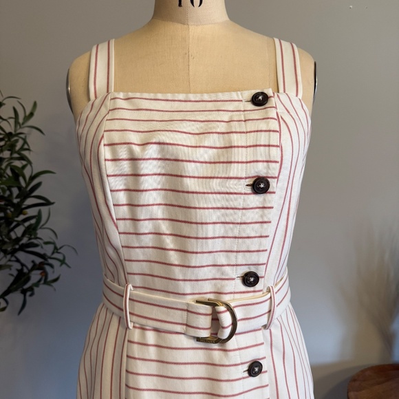 Tommy Hilfiger Dress Womens 4 Belted Cream Red Pinstripe Sheath Nautical Preppy - Picture 11 of 12